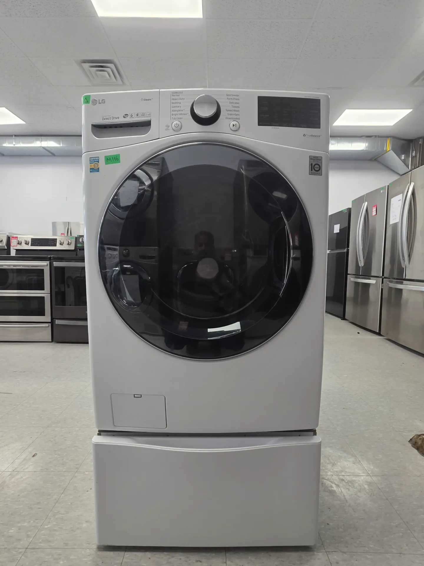 LG 27" Front Load Washer with Pedestal-WM3800HWA